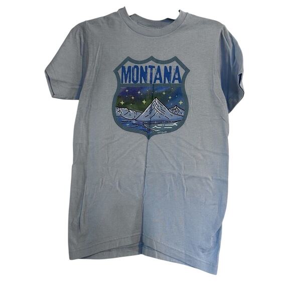 Xs Montana Tshirt Mountains Stars NWT Light Blue - Picture 1 of 4